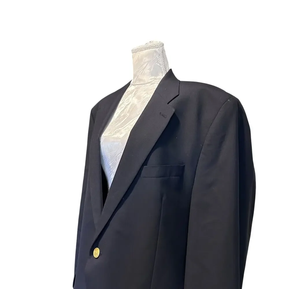 Lauren Ralph Lauren Vintage 90s Navy Blue Wool Two Button Blazer Mens 50R